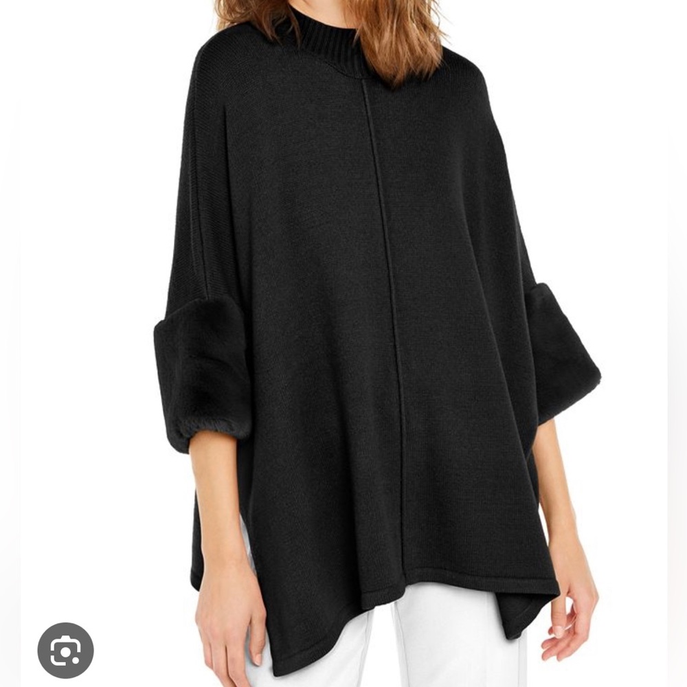 Alfani Classic Faux Fur Trim Poncho Sweater